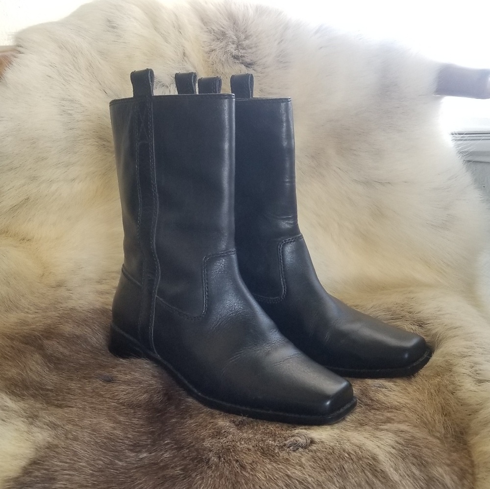 Michael Kors black leather biker mid-calf boots